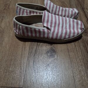 TOMS Red & White Striped Slip On Espadrilles Size 8